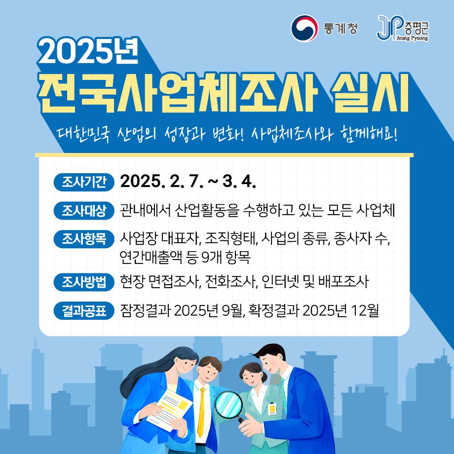 증평군, ‘2025년 사업체조사’실시...사업체 5203개 대상